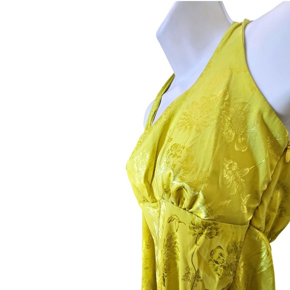 Wild Fable Halter Dress Women XXL Yellow Excellent Floral Jacquard Satin - Picture 2 of 4